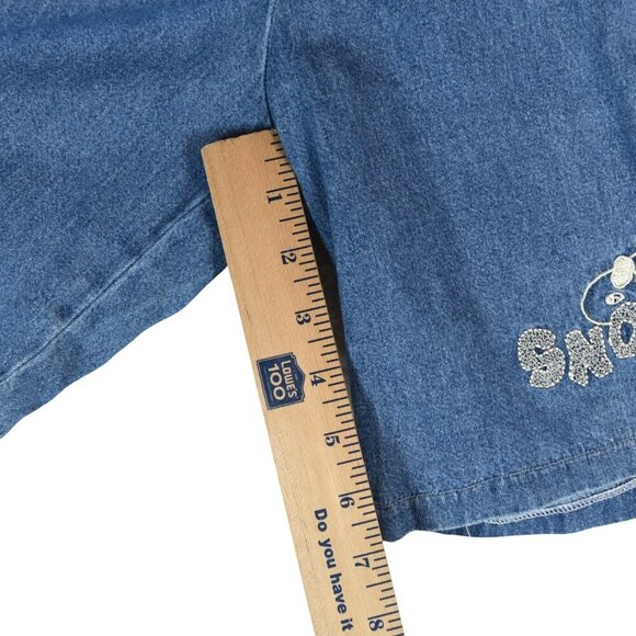 Vintage 90's Snoopy Denim Shorts  Medium Blue Embroidered Peanuts Lounge Sz S - Picture 5 of 7